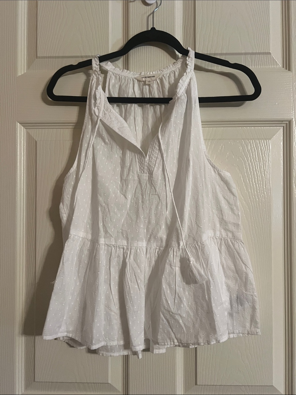 Lucky Brand White Swiss Dot Peplum Tank